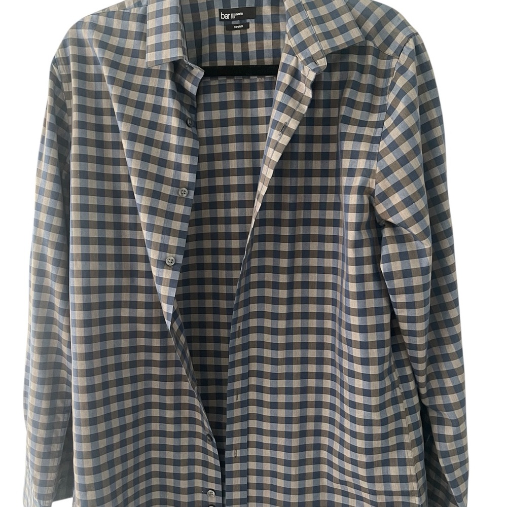Bar III Navy and Cream Plaid Shirt